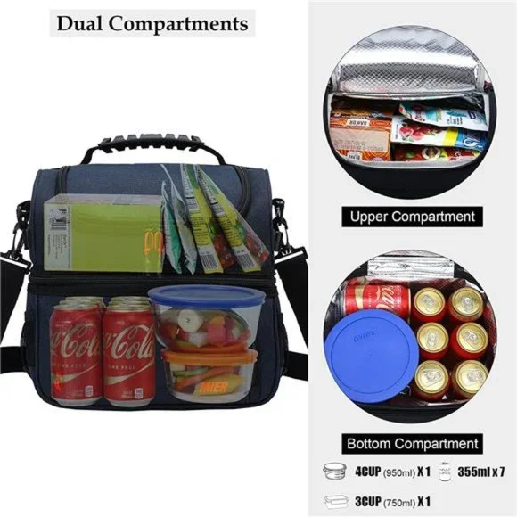 MIER Dual Compartment Lunch Bag for Men Women Insulated - Main Image